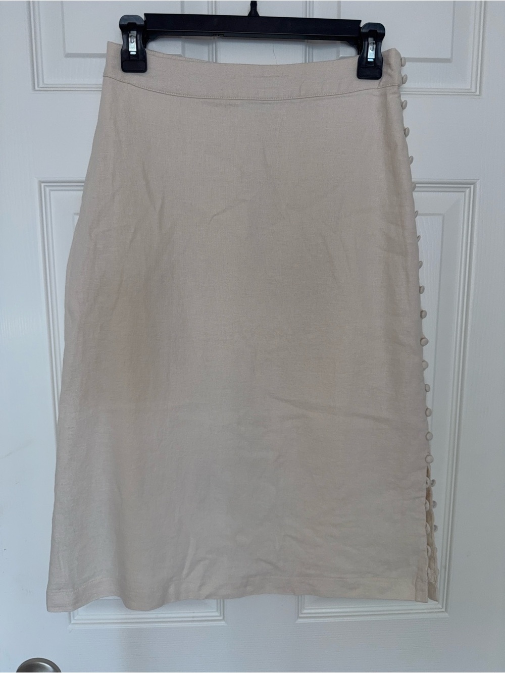 Madewell Cream Linen Midi Skirt with Side Covered Buttons/Slit